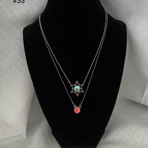 Sabika Silver and Pink Double Layer Necklace